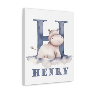 Letrero enmarcado personalizado de hipopótamo, arte de pared para guardería, decoración de sala de juegos para niños, letrero para habitación de bebé, regalo personalizable para bebé.