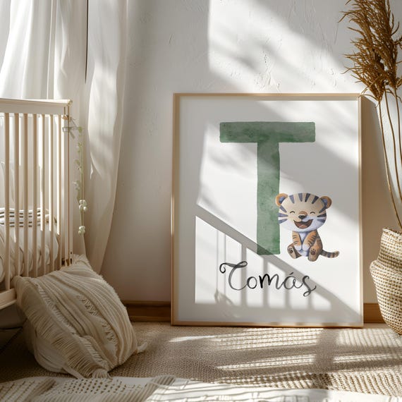 Tiger Monogram - Green Monogram - Cute Tiger Poster - Print for Nursery Room - Name Print Poster - Tiger Nursery Wall Art - Monogram Animal