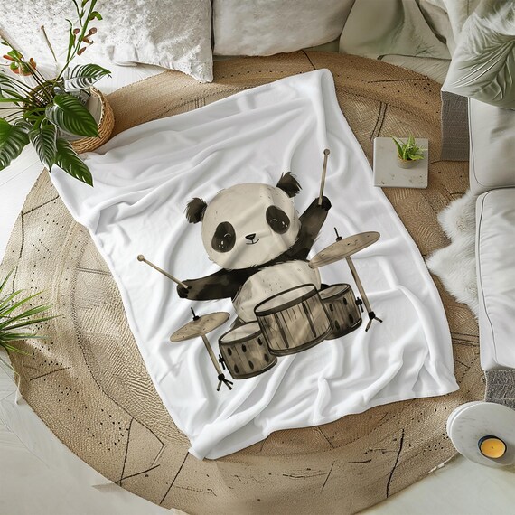 Panda Drummer Blanket | Panda Playing Drums Blanket | Panda Bear Blanket | Panda Blanket | Dummer Child Gift | Panda Lover Gift
