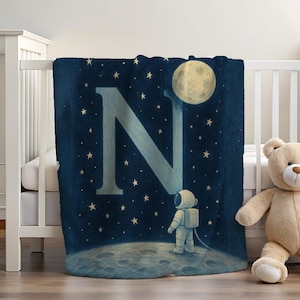 Personalisierte niedliche Decke fürs Babyzimmer mit Astronaut mit Mond und Sternen Kunstwerk