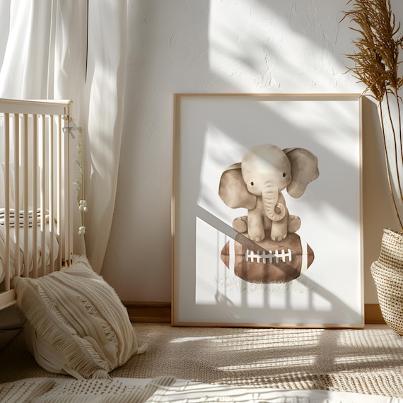 Football Nursery Decor - Football Lover Gift - Elephant Poster - Football Elephant Printable - Elephant Wall Art - Animal Football Artwork