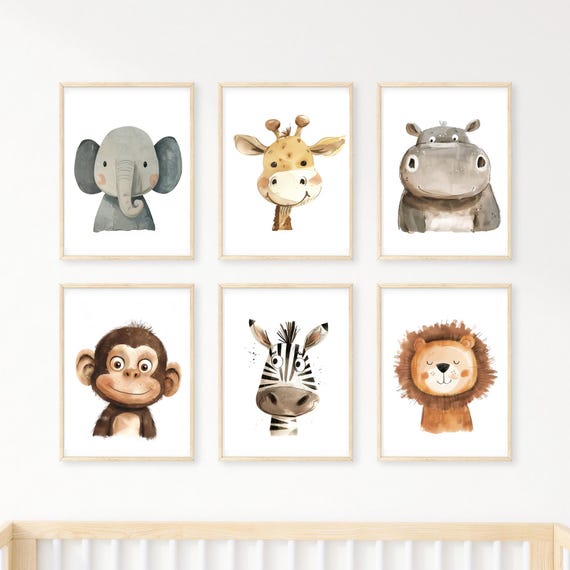 Set of 6 printables safari nursery animals,Safari animal prints,Baby safari animals,Jungle nursery,Neutral nursery,Jungle nursery decor