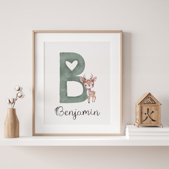 Deer Name Sign | Personalized Deer | Deer Poster Wall Art | Cute Deer Decor | Deer Initial Print | Nursery Custom Sign | Nursery Gift