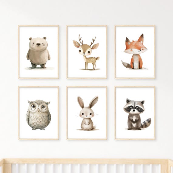 Woodland Nursery Prints Baby Room Decor, Woodland Nursery Wall Art Gift, Woodland Baby Animal Prints Kids Room Decor, Woodland Theme Gift