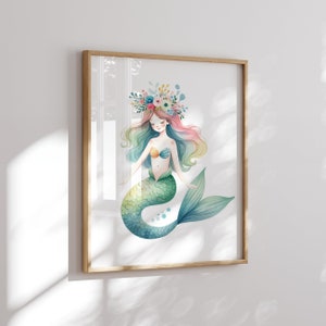 Mermaid Nursery Print | Mermaid Wall Art | Mermaid Girl Decor | Girl Room Wall Art | Cute Nursery Prints | Grandkids Gift | Gift for Girl