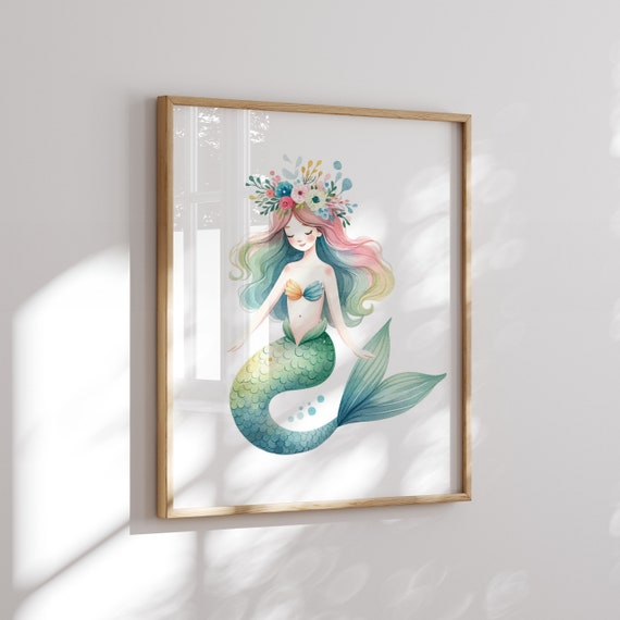 Mermaid Nursery Print | Mermaid Wall Art | Mermaid Girl Decor | Girl Room Wall Art | Cute Nursery Prints | Grandkids Gift | Gift for Girl
