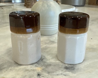 Vintage Brown and Cream Salt and Pepper Shakers 1970s Style Shakers Stoneware