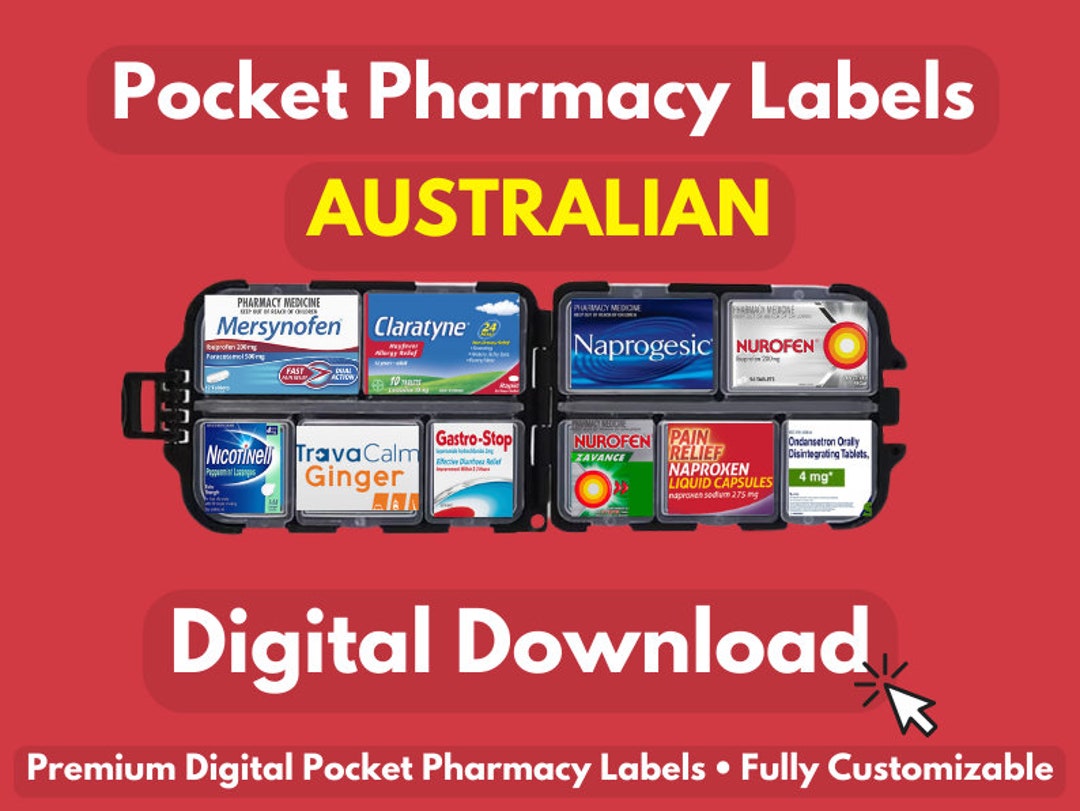 AUSTRALIAN Custom Made Pharmacy Labels Pill Container, Travel Pill Case