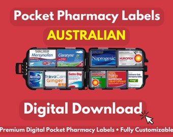 AUSTRALIAN Custom Made Pharmacy Labels | Pill Container, Travel Pill Case, Pill Case, Pocket Pharmacy, Pill Box Labels, medicine labels