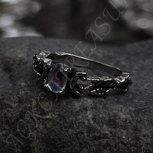 Celestial Moonstone Ring | Gothic Boho Gift, Branch Ring, Victorian Jewelry, Whimsigoth, Silver Dainty Crystal Ring,Anniversary Gift for Her
