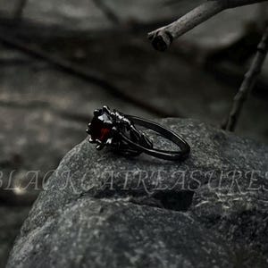 Garnet Blood Rose Ring | Gothic Boho Gift, Floral Ring, Victorian Witchy Jewelry, Whimsigoth, Dainty Vampire Ring, Anniversary Gift for Her