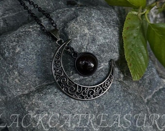 Blood Crescent Moon Necklace | Gothic Victorian, Romantic Goth, Witchy Jewelry, Garnet Stone, Vampire Macabre Amulet, Gifts for Her/Birthday