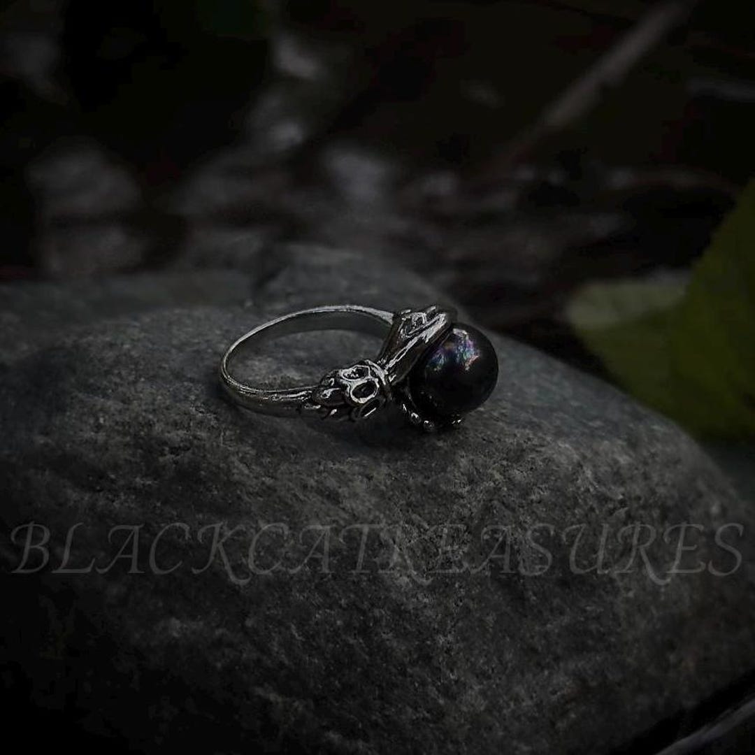 Gothic Pearl Rings Witch Crystal Ball Pearl Ring |goth/emo Gift, Vintage Boho Ring ...