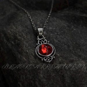 Victorian Filigree Necklace | Elegant Goth/Emo Gift, Blood Red Gem Necklace, Dark Romantic Vampire Jewelry, Witchy Gifts for Her/Anniversary