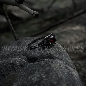Garnet Blood Rose Ring | Gothic Boho Gift, Floral Ring, Victorian Witchy Jewelry, Whimsigoth, Dainty Vampire Ring, Anniversary Gift for Her