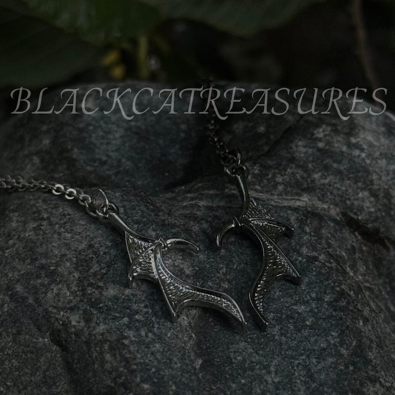 Bat Wing Heart Necklace | Goth Gift, Couple Necklace, Adjustable, Emo, Romantic Vampire Jewelry, Anniversary Gifts for Couples/Best Friend image 2