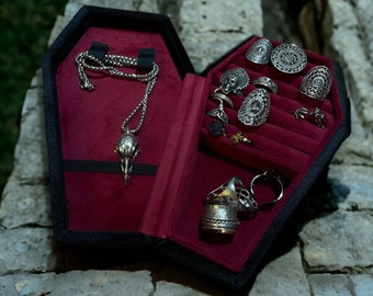 Gotische juwelendoos | Coffin Ring Box, Victoriaanse Sieraden Organisator, Velvet Lined, Goth Vampire Gift, Geschenken voor haar/verjaardag/verjaardagscadeau