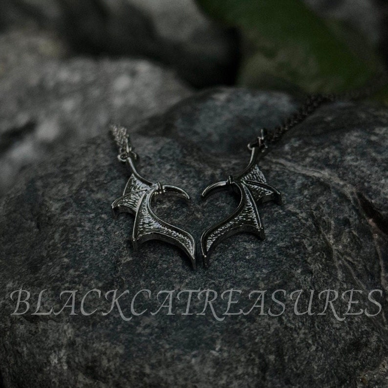 Bat Wing Heart Necklace | Goth Gift, Couple Necklace, Adjustable, Emo, Romantic Vampire Jewelry, Anniversary Gifts for Couples/Best Friend image 1