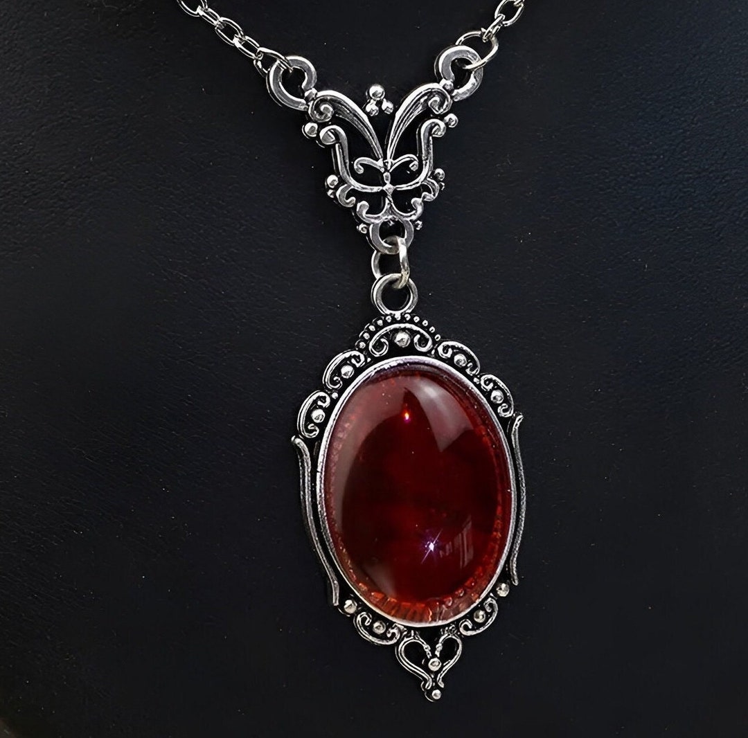 Red Quartz Style Necklace Victorian Gothic Amulet Jewelry, Wiccan Boho ...