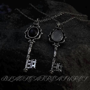 Moonstone & Obsidian Skeleton Key Necklace | Witchy Gothic Boho Gift, Victorian Hecate Jewelry, Whimsigoth Jewelry, Anniversary Gift for Her