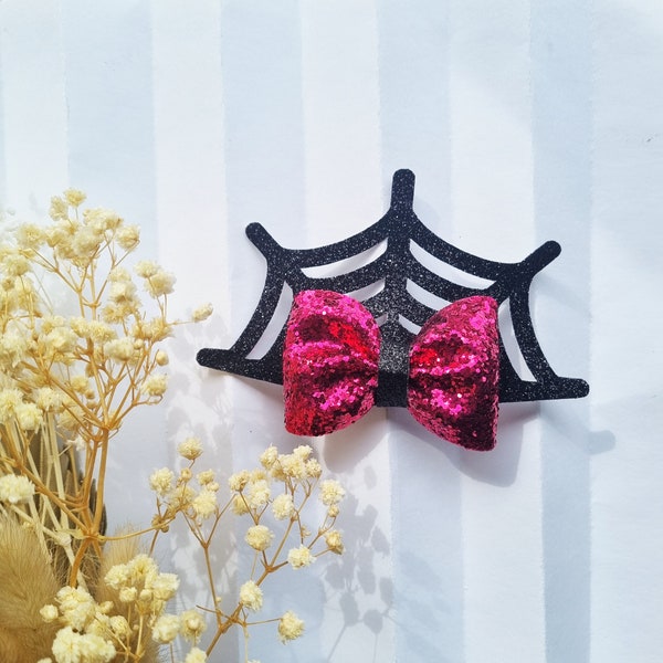 Vivid Venom Spiderweb Hair Clip (4.5" or 11.5cm), Teen Girls Halloween themed Hair bow, Barrette clips, Gifts for Toddlers, Babies, Girls.