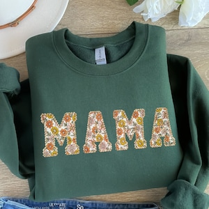 Mama Embroidered Sweatshirt Gift | Personalised Jumper | Mothers Day Gift | Winter Apparel | Floral Nanny Shirt | Birthday Gift | Mum Gift.