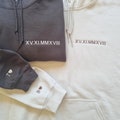 Custom Embroidered Roman Numeral Hoodie Crewneck, Anniversary Engagement Gifts, Valentine's Day Gifts,  Valentine Gift, Wedding Date Jumper. product logo