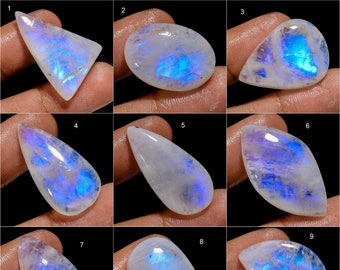 Natural Rainbow Moonstone Cabochon, Moonstone Crystal, Loose Gemstone Blue Fire Moonstone For Making Jewelry Gift For Her (As Picture)