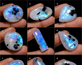 Cabochon in pietra di luna naturale, pietra di luna con pietra preziosa di tormalina nera, cristallo di pietra di luna, lotto all'ingrosso Pietra di luna, pietra per la creazione di gioielli