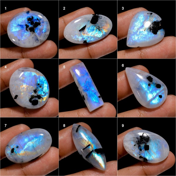 Natural Moonstone Cabochon, Moonstone With Black Tourmaline Gemstone, Moonstone Crystal, Wholesale Lot Moonstone, Jewelry Making Stone