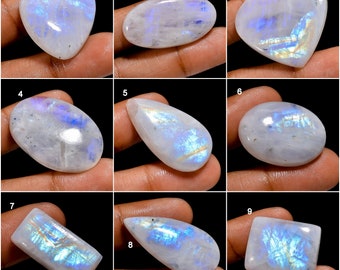 Natural Rainbow Moonstone Cabochon, Moonstone Crystal, Loose Gemstone Blue Fire Moonstone For Making Jewelry Gift For Her (As Picture)