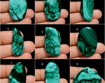 Cabujón de malaquita natural, cristal de malaquita verde, piedra verde, liso, ambos lados, pulido, parte posterior plana, gemas de malaquita (malaquita como en la imagen)