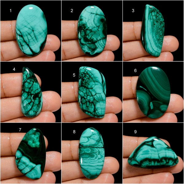 Cabujón de malaquita natural, cristal de malaquita verde, piedra verde, liso, ambos lados, pulido, parte posterior plana, gemas de malaquita (malaquita como en la imagen)