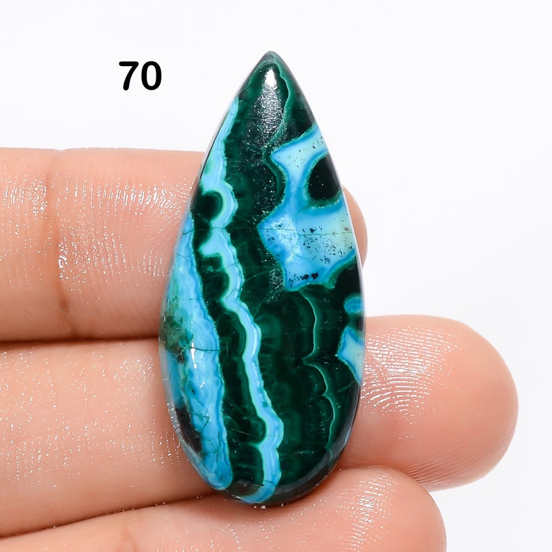 Cabochon de malachite chrysocolle naturelle ciel vert mélange de pierres précieuses en forme de pierre de malachite chrysocolle à dos plat chrysocolle malachite comme sur l'image 70. 34X15X6 mm 34Cr