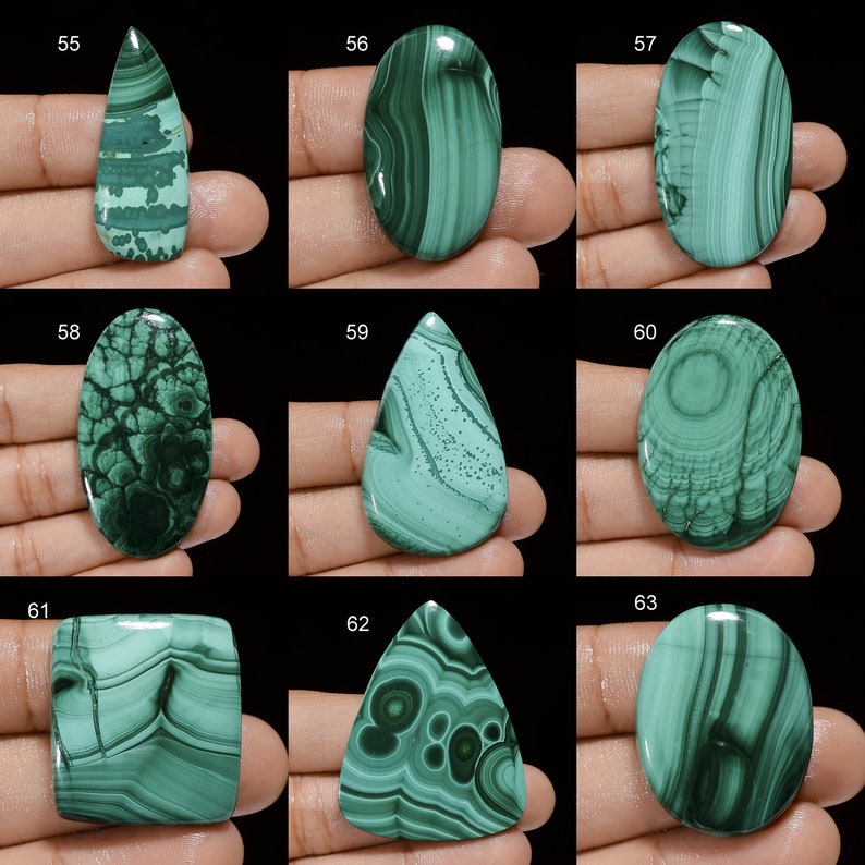 Cabochon di malachite naturale Pietra verde di cristallo di malachite verde Pietra liscia su entrambi i lati con retro piatto lucido Malachite malachite come immagine immagine 7