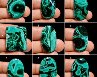 Cabochon en malachite naturelle, pierres précieuses non fixées, cristal de malachite verte, fond plat de belles pierres précieuses de malachite vertes lisses (pierre comme sur la photo)