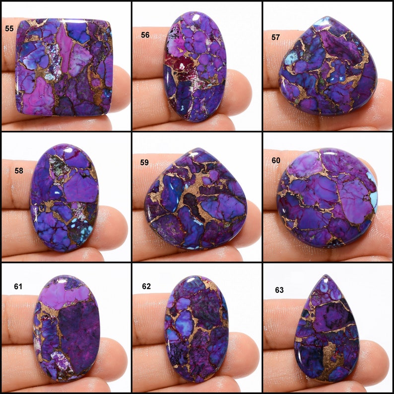 Natural Purple Copper Turquoise Cabochon Purple Gemstone Purple Copper Turquoise Stone Round Square Shape Purple Crystal Stone as picture image 7