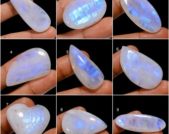 Natural Rainbow Moonstone Cabochon, Moonstone Crystal, Loose Gemstone Blue Fire Moonstone For Making Jewelry Gift For Her (As Picture)