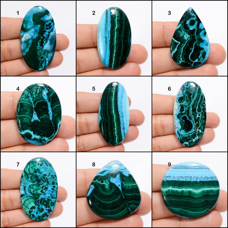 Cabochon de malachite chrysocolle naturelle ciel vert mélange de pierres précieuses en forme de pierre de malachite chrysocolle à dos plat chrysocolle malachite comme sur l'image image 1