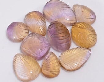 Natural Carving Ametrine Cabochon Lot 10 Pieces Carving Ametrine Lot 14X14 24X16 mm Size Mix Shape Carved Ametrine Cab ( Ametrine as picture