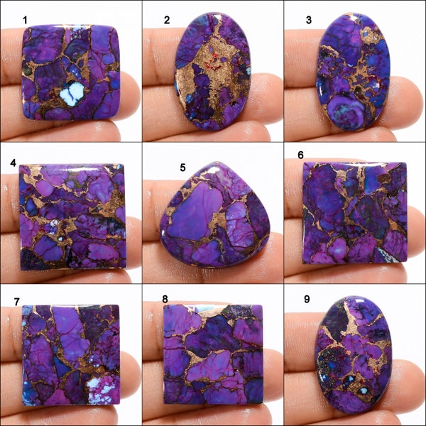 Cabochon turquoise en cuivre violet naturel, pierre précieuse violette, pierre turquoise en cuivre violette, forme carrée, cristal violet (pierre comme sur l'image