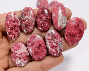 Natural Pink Thulite Gemstone Lot 10 Pieces Pink Thulite Crystal 22X16 26X13 mm Size Oval Shape Pink Thulite Flat Cab (Thulites as picture
