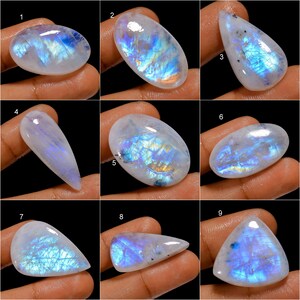 Natural Rainbow Moonstone Cabochon, Moonstone Crystal, Loose Gemstone Blue Fire Moonstone For Making Jewelry Gift For Her (As Picture)