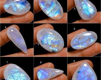 Cabochon naturel de pierre de lune arc-en-ciel, cristal de pierre de lune, pierres précieuses en vrac, pierre de lune de feu bleu pour faire des cadeaux de bijoux pour elle (comme sur la photo)