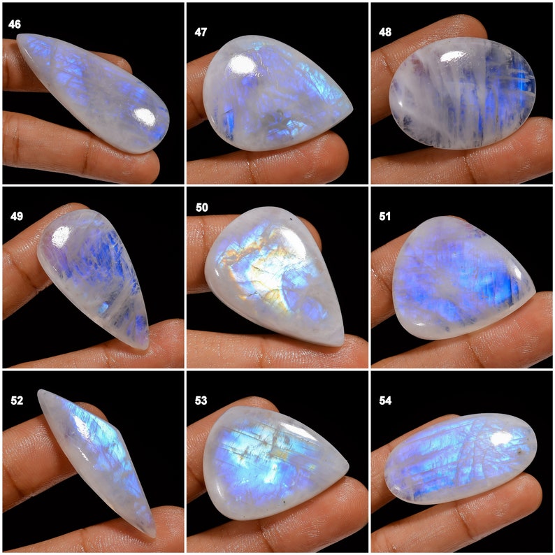 Cabochon naturel de pierre de lune arc-en-ciel, cristal de pierre de lune, pierres précieuses en vrac, pierre de lune de feu bleu pour faire des cadeaux de bijoux pour elle comme sur la photo image 6