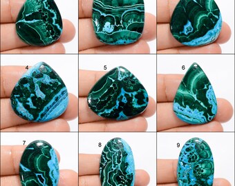 Natural Chrysocolla Malachite Cabochon Green Sky Gemstone Mix Shape Chrysocolla Malachite Stone Flat Back Malachite Chrysocolla (As picture