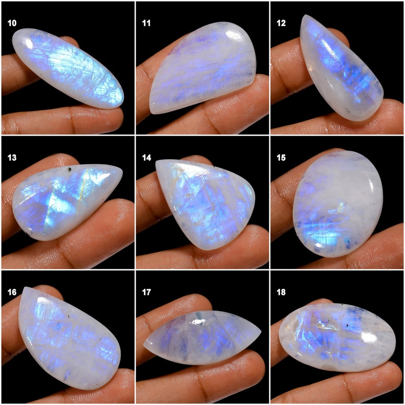Cabochon naturel de pierre de lune arc-en-ciel, cristal de pierre de lune, pierres précieuses en vrac, pierre de lune de feu bleu pour faire des cadeaux de bijoux pour elle comme sur la photo image 2