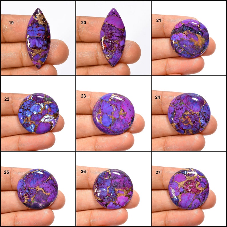 Natural Purple Copper Turquoise Cabochon Purple Gemstone Purple Copper Turquoise Stone Round Square Shape Purple Crystal Stone as picture image 3