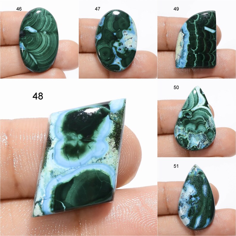 Crisocolla naturale Malachite Cabochon Cielo verde Gemma Mix Forma Crisocolla Malachite Pietra Retro piatto Malachite Crisocolla Come immagine immagine 6