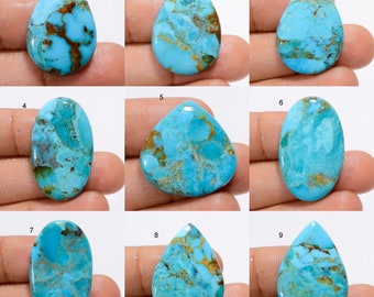 Turquoise naturelle Kingman, véritable cristal turquoise, pierre turquoise polie des deux côtés, pierre précieuse turquoise (comme sur l'image)